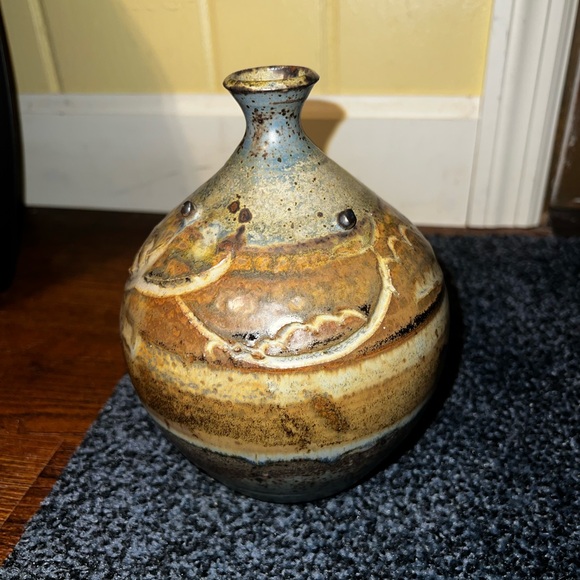 Other - Handcrafted Studio Pottery Ceramic Vase - Brown Cream & Blue